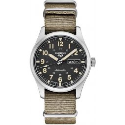 Seiko Meninchs SRPG35 Watch, Black Dial, 41-Hour Power Reserve, Stainless Steel Case, Nylon Strap, Water-Resistant