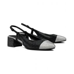 Womens Tory Burch Cap-Toe Pave Slingback 45MM
