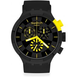 Swatch Big Bold Chrono Unisex Watch Casual Plastic Black Automatic Waterproof Checkpoint Yellow