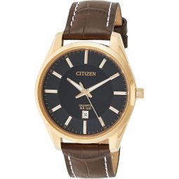 Citizen Quartz Mens Watch, Stainless Steel with Leather strap, Casual, Brown (Model: BI1033-04E)