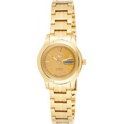 Seiko Womeninchs SYME02 5 Automatic Gold Dial Gold-Tone Stainless Steel Watch