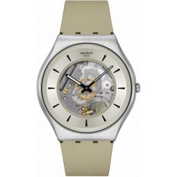 Swatch Skin Irony 42 Lacquered Unisex Watch Casual Plastic Beige Quartz Waterproof Quartzicle