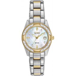Citizen Womeninchs Eco-Drive Dress Classic Diamond Watch in Two-tone Stainless Steel, Mother of Pearl Dial (Model: EW1824-57D)