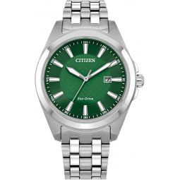 Citizen Meninchs Eco-Drive Classic Peyton Watch, 3-Hand Date, Sapphire Crystal, Luminous Markers, Silver/Green Dial