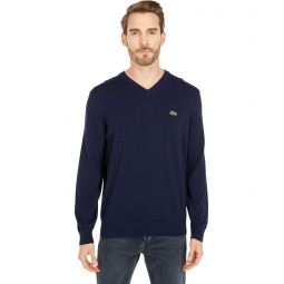 Mens Lacoste Long Sleeve Solid V-Neck Sweater