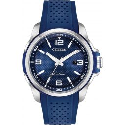 Citizen Meninchs Eco-Drive Weekender Watch in Stainless Steel with Blue Polyurethane strap, Blue Dial (Model: AW1158-05L)