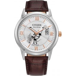 Citizen Eco-Drive Disney Steamboat Willie Mickey Mouse Stainless Steel Case Watch, Brown Leather Strap (Model: AW1788-07W)