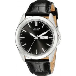 Citizen Quartz Mens Watch, Stainless Steel with Leather strap, Casual, Black (Model: BF0580-06E)