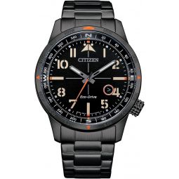 Citizen Meninchs Eco-Drive Weekender Avion Field Watch in Black IP Stainless Steel, Black Dial (Model: BM7555-59E)