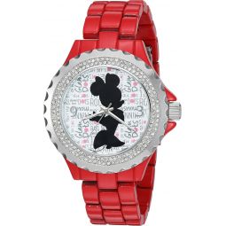 Disney Minnie Mouse Watch for Women, Classic Minnie Mouse Design - Stylish Watch for Women Fans - Elegant inchs Watches with Pink Stainless Steel Bracelet, Diamond Bezel