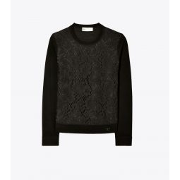 LACE-FRONT WOOL SWEATER