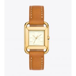 MILLER WATCH, LEATHER/GOLD-TONE STAINLESS STEEL