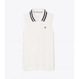 PERFORMANCE PIQUEE PLEATED-COLLAR SLEEVELESS POLO