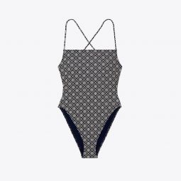 PRINTED TIE-BACK ONE-PIECE SWIMSUIT