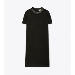 SEQUIN-COLLARED WOOL SWEATER DRESS
