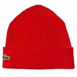 ribbed wool beanie in red
