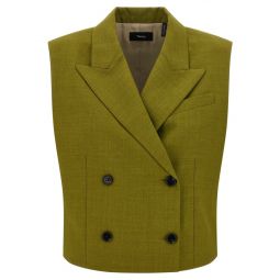 double-breasted city twill vest with peak lapels