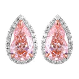 14k white gold vivid pink pear cut 4.8 ct lab-grown diamond halo stud earrings