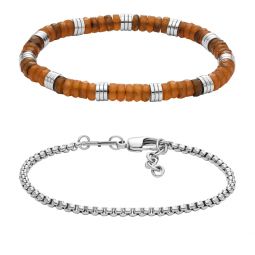 mens silver-tone brass beaded bracelet gift set