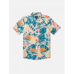 mens leaf pit floral short sleeves shirt in salmon