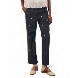 garage pant with embroidery in blue slate