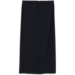 navy blue wool twill midi skirt