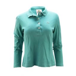 long sleeve polo in teal cotton