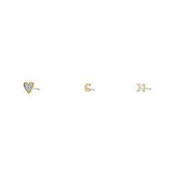 womens initials gold-tone brass stud earring set