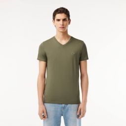 t-shirts mens green pima cotton v-neck short sleeve pullover fts71