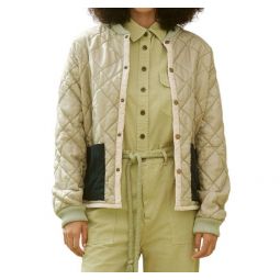 reversible patch pocket puffer jacket in pale army w/ cream blush