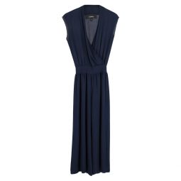 v-neck jumpsuit in navy blue silk