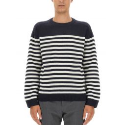 relaxed fit striped wool-cashmere crew neck sweater