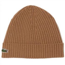 ribbed wool beanie - unisex in brown