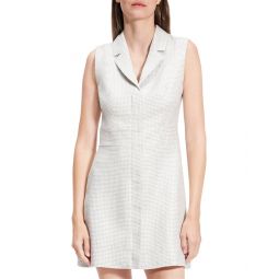front zip linen-blend mini dress
