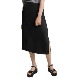 double vent silk slip skirt