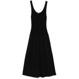 black cotton midi dress with wide neckline