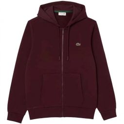 zip-up fleece hoodie in maroon