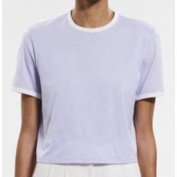 womens ringer top in soft iris/white