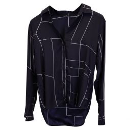 printed blouse in navy blue polyester