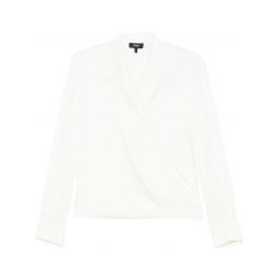 white silk shirt with crossover neckline