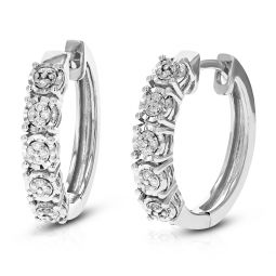 1/10 cttw round lab grown diamond hoop earrings .925 sterling silver prong set