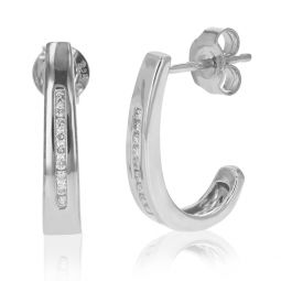 1/8 cttw round lab grown diamond dangle earrings .925 sterling silver channel set 2/3 inch