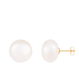 14k yellow gold 13-14mm freshwater pearl stud earrings.