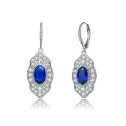 sterling silver sapphire cubic zirconia pave drop earrings