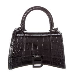 hourglass xs croc-embossed leather top handle satchel