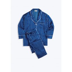 Washable Silk Marina Pajama Set in Blue & White Tie Stripe