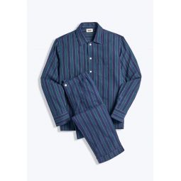 Henry Pajama Set in Green, Navy, and Gold Flannel Stripe