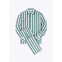 Henry Pajama Set in Green & White Tent Stripe