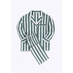 Marina Pajama Set in Green & White Tent Stripe