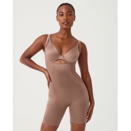 Satin Shaping Mesh Open-Bust Mid-Thigh Bodysuit